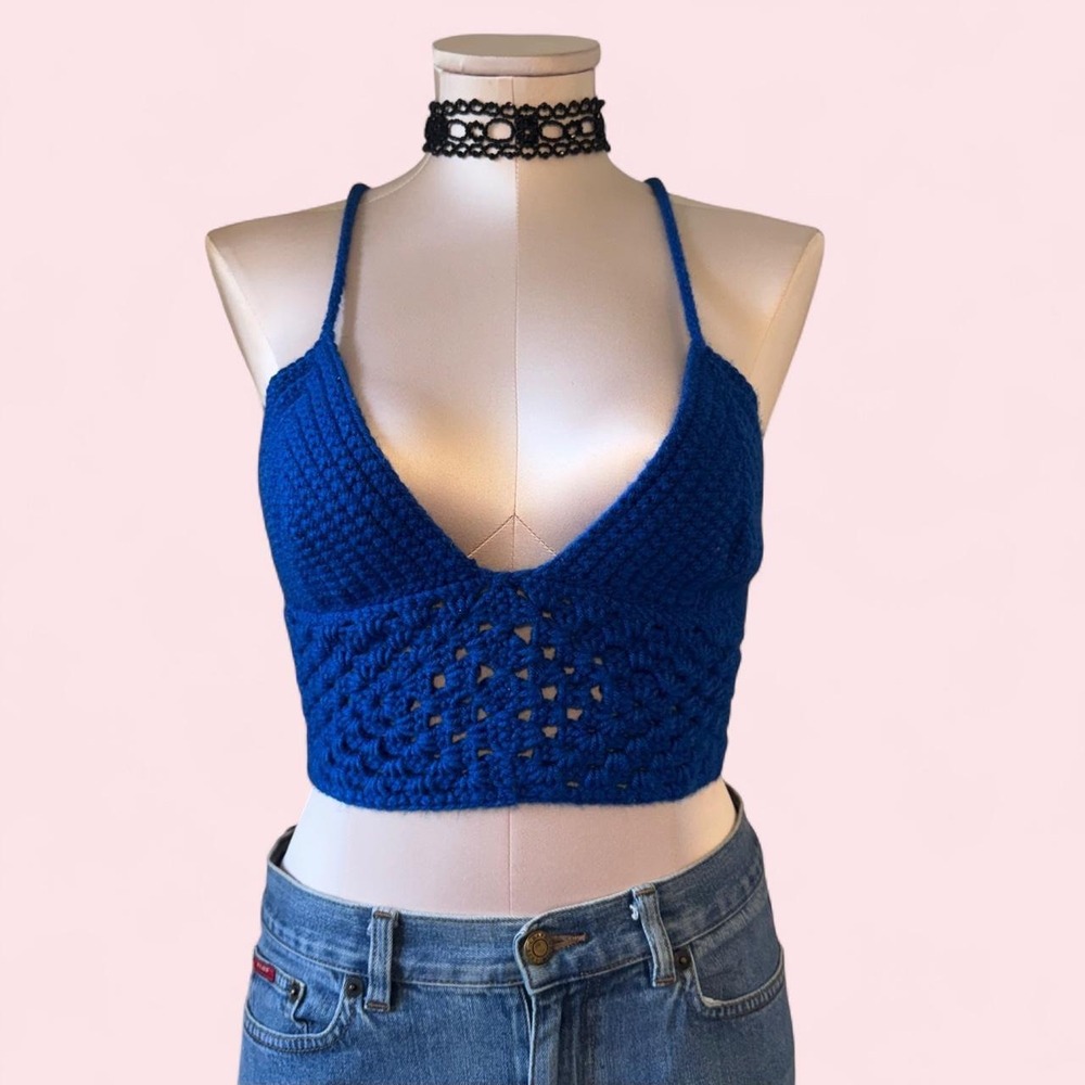 Handmade royal blue crochet halter top